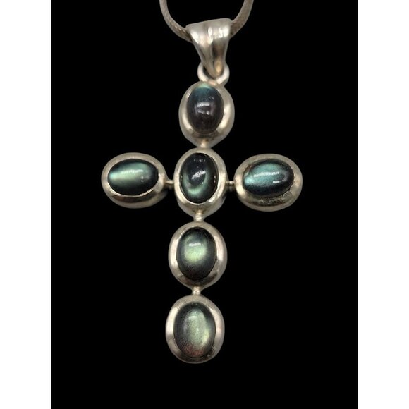 DOUG PAULUS Sterling & Labordite Cross Pendant 24" Italy Chain DP925 India - Picture 3 of 16